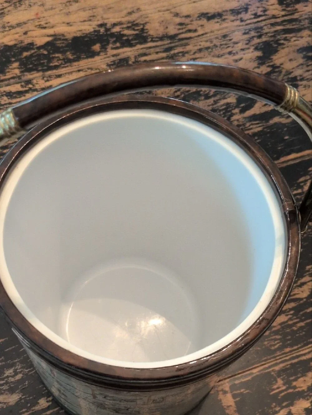 Shelton Ware Old World Map Ice Bucket with Brass Handle - Brown Cream